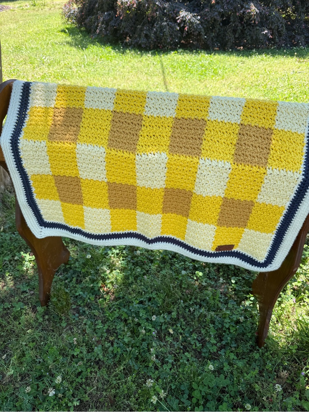 Soft Yellow Gingham Crochet Baby Blanket 40”x 33”